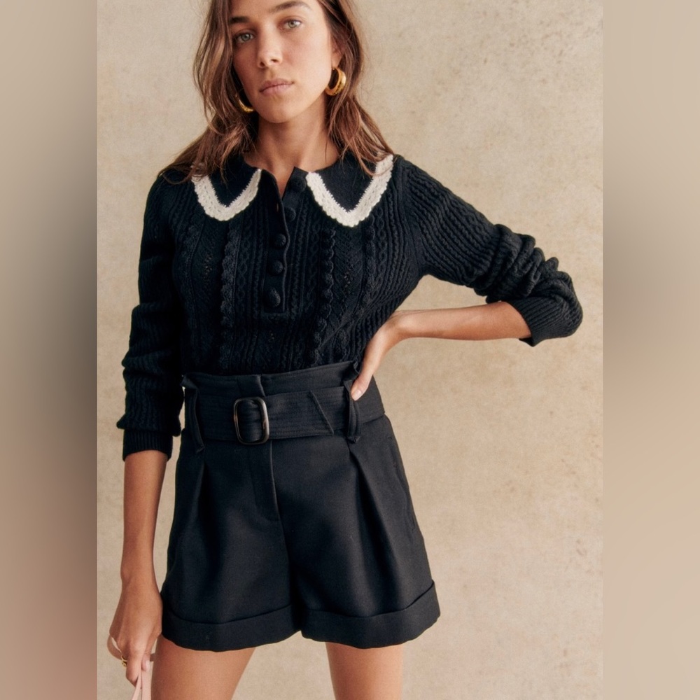 Sezane Black Sweater with White Collar